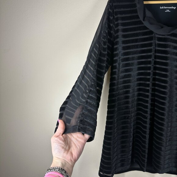 Soft Surroundings Meri Velvet Striped Blouse Womens Size L Whimsigoth Boho Top - Picture 2 of 6